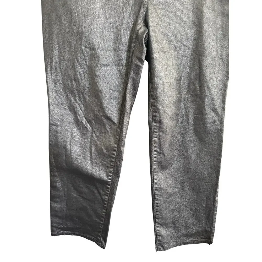 Chicos Platinum Size 3 Jeans Gray Silver Metallic Glimmer Stretch #7223